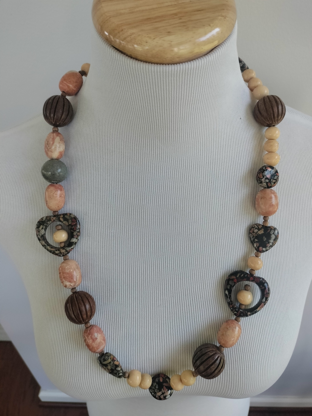 Handcrafted Bead VTG Necklace Organic Stone Wood Dedigner Inspired